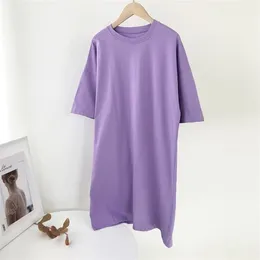 Sommer Casual Lose Solide Baumwolle T Shirt Kleid Frauen O Neck Oversize Mini Kleider Batwing Kurzarm Grundlegende Robe Vestidos 220613