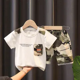 Baby Jungen Kleidung Sommer Kurzarm Anzug Mode Junge Cartoon T-Shirt + Camouflage Shorts kinder Zwei-stück Kinder Set 1-5 Y G220509