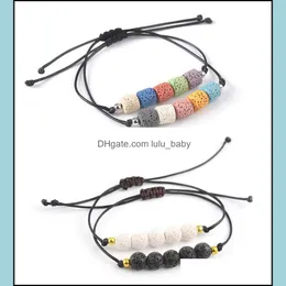 Beaded Strands Chakra Colorf Lava Stone Bead Strand Armband DIY Essential Oil per diffusor Rope flätade älskare Vänner Baby Dhj4s
