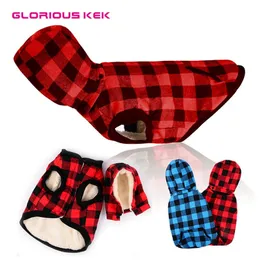 Glorious Kek Plaid Dog Roupos de Dog Casaco de Lã de Inverno Casques Quartos com Capuz Removível Capuz de Pet para cães grandes grandes T200101