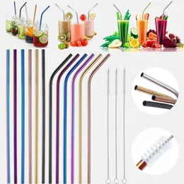 UPS Reusable Metal Drinking Straws Stainless Steel Home Party Bar Accessories Straight Bent Tea Coffee Drinking For Tumblers Mason