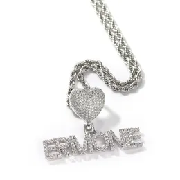 Custom Mini Initial Letter With Heart Clasp Pendant Micro Paved CZ Personalized Name Plate Necklace Hiphop Jewelry