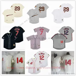 فيلم Vintage Baseball قمصان يرتدي 29 Satchelpaige 12 Franciscolindor 7 Kennylofton Spreat Sport Sale Jersey عالية الجودة