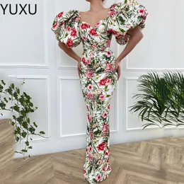 2022 Luxury flowers Mermaid Evening Dresses Beads Long print high split Birthday Party Prom Gowns