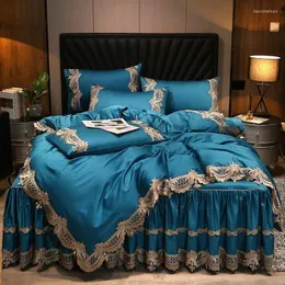 Bedding Sets Premium 100% Egyptian Cotton Shabby Vintage Elegant Lace Set Zipper Duvet Cover Ruffle 160X200cm Bed Skirt Pillowcases