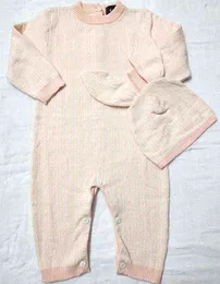 Ny 2022 Vintermodebrev Stil Nyfödda babykläder Småbarn Baby Boy Girl Brown Wool Filt Knit Tröja Romper och Hat G220521