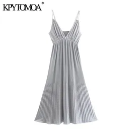 Women Fashion Soft Touch Pleated Midi Camisole Dress Vintage Backless Thin Straps Female Dresses Vestidos Mujer 220526