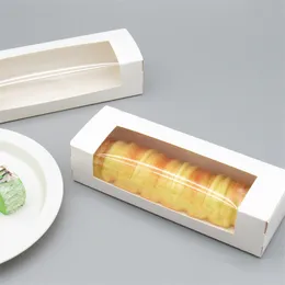 2.79x8.66x1.96in Белый хлебобулочный ящик для хлебобулочных изделий с окном PVC Auto-всплывающее сочетание картона подарочной упаковки и выпечки контейнеры кекс печенье буханка хлебные коробки MJ0443