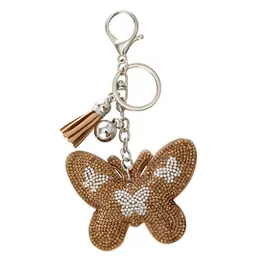 Rhinestone Butterfly Velvet Charm Pendant Fringe Key Rings Car Tassel Bag Keychains Romantic Dazzling 80x65mm