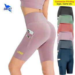 Summer Quick Dry Compression Yoga Tights Women Sportswear Leggings With Side Pockets Gym Fitness Shorts Kvinna Anpassad 220704