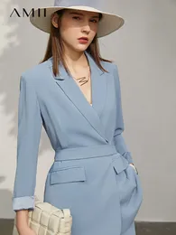 AMII minimalism Spring Offical Lady Solid Lapel Full Sleeve Belt Women's Coat Causal Women's Suit Pants 12140246 220812