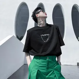Męskie koszulki litera metalowa wisiorek na ramię tshirt męski krótki rękaw luźna koszulka przyczynowa Kobiety męski streetwear moda hip hop te