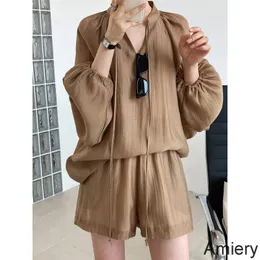2022 Designer Summer Women Tracksuits Two Piece Set Fashion Sports Leisure Lace Up Long Sleeve Sunscreen Wide Leg Shorts Set Outfits