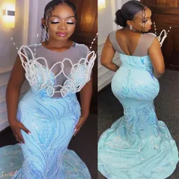 2022 Plus Size Arabic Aso Ebi Luxurious Sparkly Mermaid Prom Dresses Sequined Lace Evening Formal Party Second Reception Birthday Engaegment Gowns Dress ZJ556