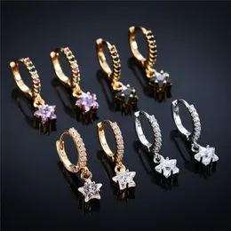 مكعب Zirconia Star Hoops أقراط للنساء الهدايا تصميم الأزياء سيدة Huggies Gold Silver Party Girls Purple Black Cz Zircon Ear Charm Exclies