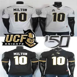 2019 Rzadko UCF Knights Koszulki 10 McKenzie Milton Jersey Black White College Football Jersey Szyte 150th Fiesta Bowl Patch