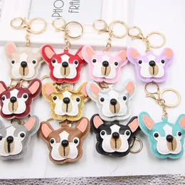 Bulldog Key Chains Ring Women Fashion Keychains Cartoon PU Leather Pendant Car Keys Holder Men Animal French Dog Bag Charm Keyrings Buckle Gifts Jewelry Accessories