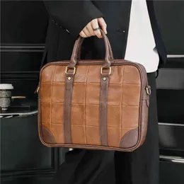Checkered Pu Leather Business Men's Briefcase Handbag Luxury Fashion Design Briefcases Men High Capacity Computer Bag for Men 220626