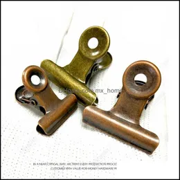 4 Storlek Retro Round Metal Grip Clips Bronze Bldog Clip Ticket Paper för taggar Väskor Office Wholesale LX3470 Drop Delivery 2021 Bag Home Storage