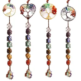 Pendant Necklaces Natural Stone Car Hanging Decoration Amulet Healing 7 Chakra Chip Tassel Reiki Crystal Keychain Door Home DecorPendant