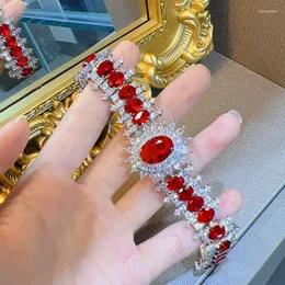Charm Armband Luxury Simulation Ruby Gemstone CZ Armband Bangle Women Charms Vintage Eternal Wedding Trendy Jewelry GiftCharm INTE22