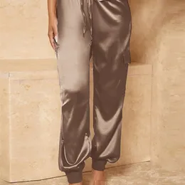 Summer Women Trousers ZANZEA Casual Elastic Waist Solid Satin Long Pants Female Loose Homewear Fashion OL Pantalon Turnip 220725