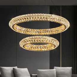 Luxury crystal chandelier for bedroom modern ring living room home decor light fixture gold round led kitchen island hanging lam