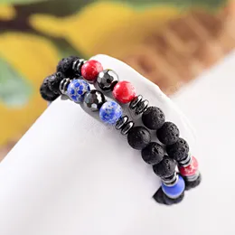 Natürliche Lava Vulkanstein Armband Rot Blau Kaiser Stein Spacer Perlen Yoga Elastischen Faden Männer Und Frauen Armbänder