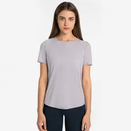 L156 Mesh Stitching Ice-Feel Breathable Yoga Tops Women Back Open Hole Fitness Clothes Short Sleeve Quick-Drying Lightweight Sports Shirts