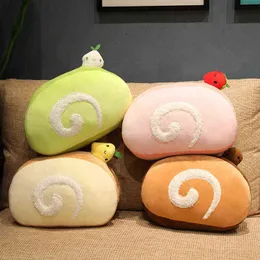 Soft Colorful Filled Cake Plush Pillow With Blanket Kawaii Swiss Roll Hand Warmer Toys For Children Cartoon Birthday Gift J220704