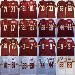 レアサミーボードフットボールジャージージョーTheismann Doug Williams Sean Taylor Darrell Green Red White Retro Football Jerseysステッチメンズ