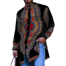 Men's T-Shirts Black African Dashiki Print Shirt Men 2022 Fashion Hip Hop Streetwear Afrian Clothes Slim Fit Long Sleeve Male