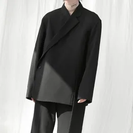 الرجال الدعاوى الحلل الأكمام بدلة طويلة معطف كبير الربيع سوبر فضفاض أسود بسيط غير النظامية أزياء عارضة غير المتماثلة الاتجاه