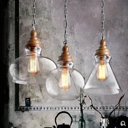 قلادة مصابيح لوفت الزجاج الصناعي أضواء الفقاعة الريفية الخشب مزرعة ديكور المطبخ الجزيرة الإضاءة الإضاءة