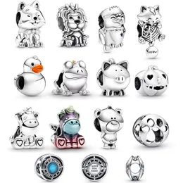 925 Silver Charm حبات Dangle Animal Lion Duck Pig Charm Bead Fit Pandora Charms سوار الملحقات المجوهرات DIY