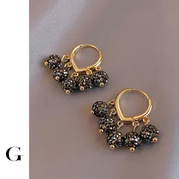 Hoop & Huggie Ghidbk Sparkling Five Black Crystal Ball Dangle Earrings For Girls Small Gold Colour Charm Hoops WholesaleHoop