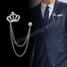 Korean Fashion Crown Crystal Rhinestone Brooch Pins Tassel Men's Suit Collar Pin Luxulry Jewelry Brooches for Women Accessories