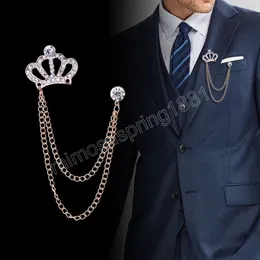 Korean Fashion Crown Crystal Rhinestone Brooch Pins Tassel Men's Suit Collar Pin Luxulry Smycken Broscher för kvinnliga tillbehör