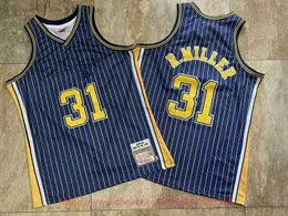 Mitchell and Ness Authentic Embroidery Basketball Reggie 31 Miller Jerseys Retro Blue Stripe 1994-95 Real Truitted Spreatble Sport Hights High