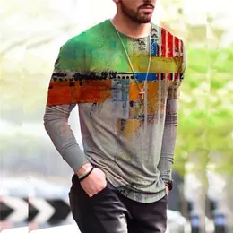 Autunno Uomo Oversize Vintage Manica lunga T-shirt Moda Harajuku Etnico Stampato O Tee con colletto Playeras Hombre 220728