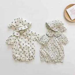 0-3T Newborn Kid Baby Girls Flower Clothes Summer Short Sleeve Floral Print Bodysuit Elegant Cute Sweet Princess Body Top Outfit G220521