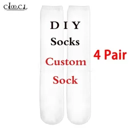 CLOOCL Benutzerdefinierte 4 Paar mittlere Socken 3D-gedruckte Mode Cartoon Anime DIY Design Männer Frauen kurze Drop 220708