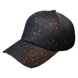 Women Thin Sequins Hollow Mesh Adjustable Sun Curved Eaves Baseball Cap Sport Golf Sunshade Sunscreen Perform Dance Hat