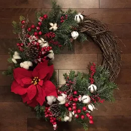 Dekorative Blumenkränze, amerikanische Weihnachtsgirlande, Türbehang, Kranz aus Kiefernbaumwolle, Rattan, Wanddekoration, Hochzeitsarrangement, dekorativ