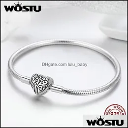 Braccialetti a catena a maglie Gioielli Wostu Genuine 925 Sterling Sier Albero della vita Braccialetto di fascino Braccialetto per le donne Fit Original Brand Fai da te Perline Fi