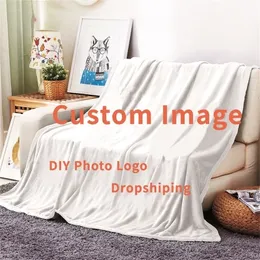 Customize Anime Flannel Throw Blanket Personalized Po Blankets for Sofa Gift DIY Print Soft Warm Bedspread 220607