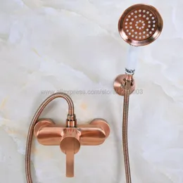 Bathroom Shower Sets Antique Red Copper Wall Mounted Faucet And Cold Mixer Tap With Hand Head Kna292Bathroom