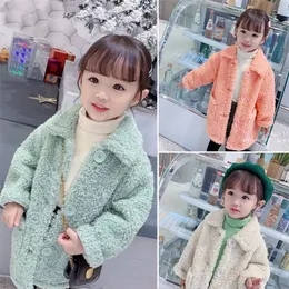 Children Lambswool Coat Baby Turndown Collar Thicken Warm Jacket Girls Long Overcoat Winter Kids girls Casual Outwear 220812
