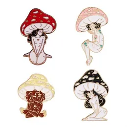 Cartoon Mushroom Girls Brooch Collar Pin Vintage Deep Forest Black White Maiden On Backpack Badge For Friends Gift GC1101