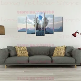 Immagine astratta del paesaggio per il corridoio del bagno Decorazioni per la casa moderne 5 pezzi Wall Art Stampa su tela Opere d'arte Drop Shipping T200608